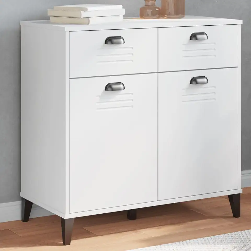 VIKEN White Sideboard Cabinet 31.5 Inch Modern Storage Buffet Table with 2 Doors and 4 Drawers for Living Room Dining Room Entryway Engineered Wood Furniture