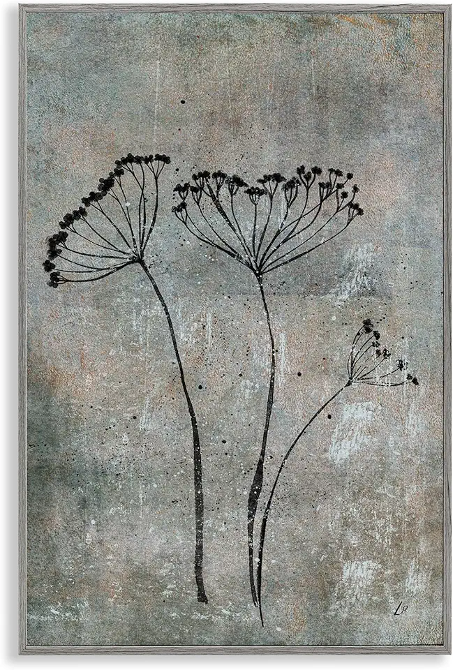 Stupell Industries Cow Parsley Sprigs Gray Framed Giclee Wall Art Design by Lydia Orange, 20 x 30