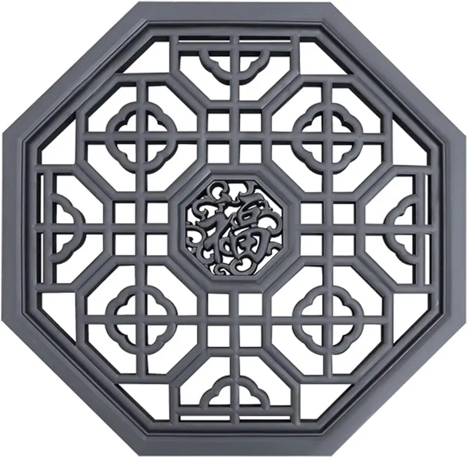 Chinese Style Octagonal Hollo-w Out Resin Wall Decor, Antique 3D Courtyard Wall Mount Plaque Decor, Weatherproof Lightweight Window Grilles Art, Indoor/Outdoor(Black-70x70x3cm,10pcs)