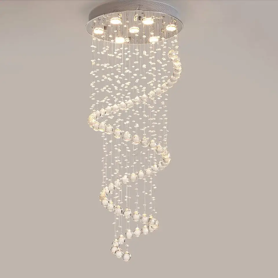 Pendant Lights,Duplex Staircase Crystal ChandLobby Living Room Ceiling Lamp LED Luxury Art Round Spiral Hanging Light Indoor Home Decoration Suspended Chand(One Color C)