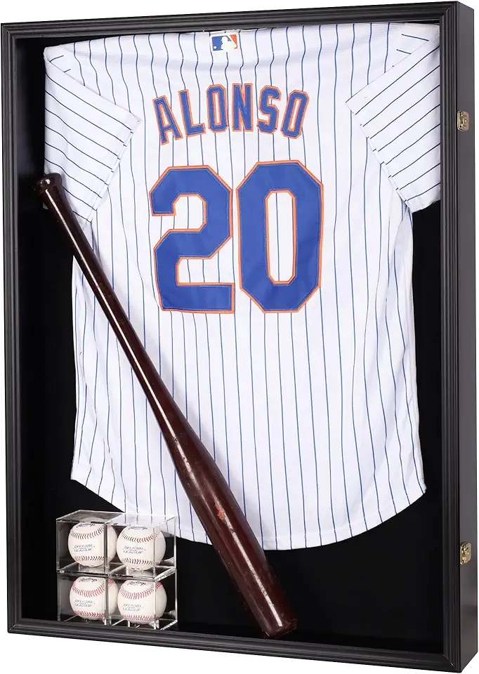 Large Jersey Display Case Frame Shadow Box to Display a XL Football Baseball Hockey Jersey, Military Uniform Motorcyle Jacket, UV Protection Acrylic Door Black Finish