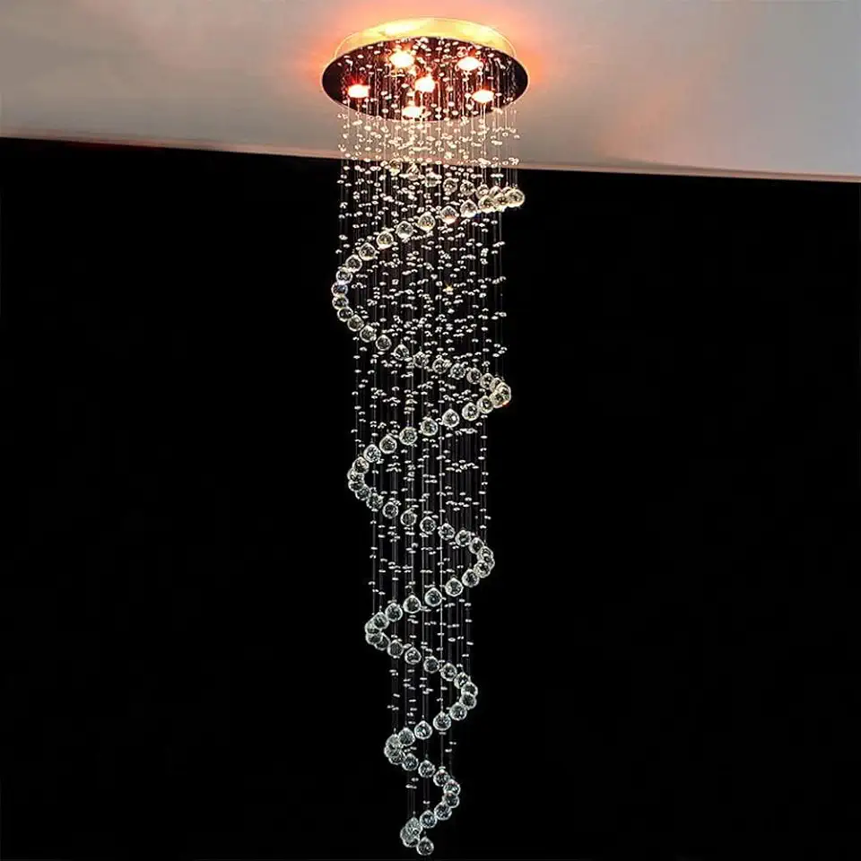 Duplex Building Crystal Ceiling Lamp Light Luxury Stainless Steel Chandelier LED Dimmable Circular Rotating Art Hanging Light Indoor Decorative Lighting Fixtures,Charming Lighting