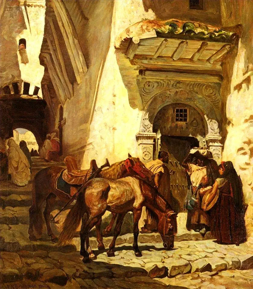 Toperfect 2 Paintings Near The Kasbah Frederick Arthur Bridgman Arabic horses Oil Art on Canvas - Famous Artworks -Size04, $50-$2000 Hand Painted by Art Academies' Teachers