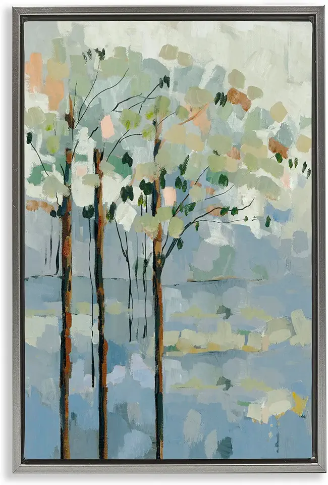 Stupell Industries Abstract Painterly Tree Trio Gray Framed Floater Canvas Wall Art Design by Jacob Q, 17 x 25
