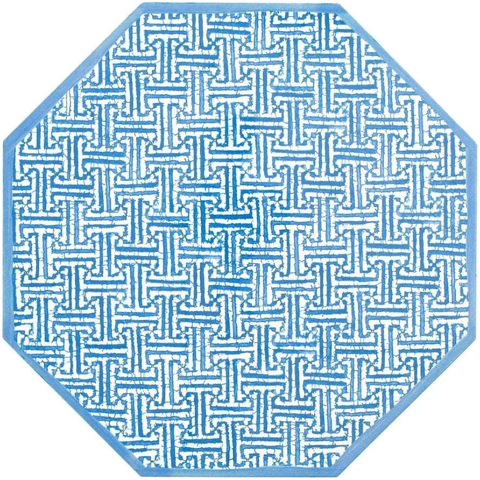 Caspari Fretwork Octagonal Lacquer Placemats in Blue – 15