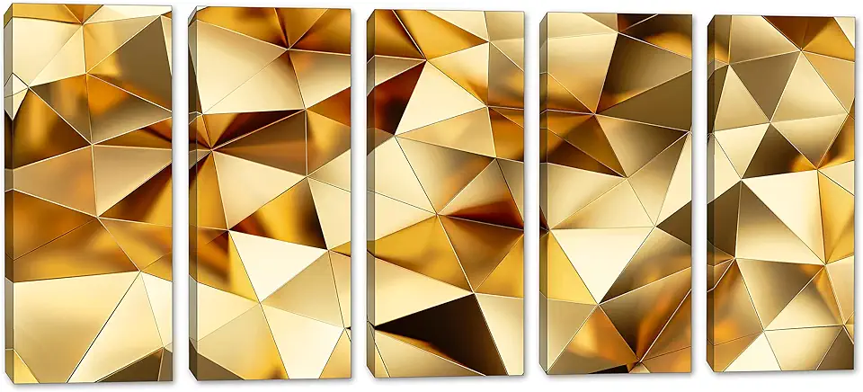 100 x 50 TOTAL - Abstract Geometric Wall Art Canvas Print metallic gold poly lines 5 Panel Split