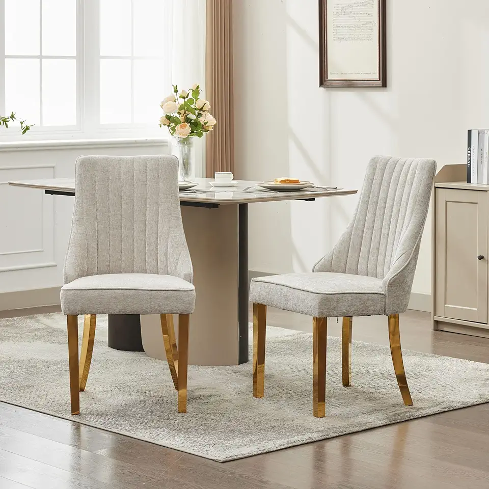 Modern Dining Chairs,Set of 2,Sturdy and Stylish,Comfortable & Durable,Simple Natural Design Seat for Versatile Use in Kitchen Room with Comfortable Fabric Upholstery Solid Wood Legs,Beige-Chenille-Fo