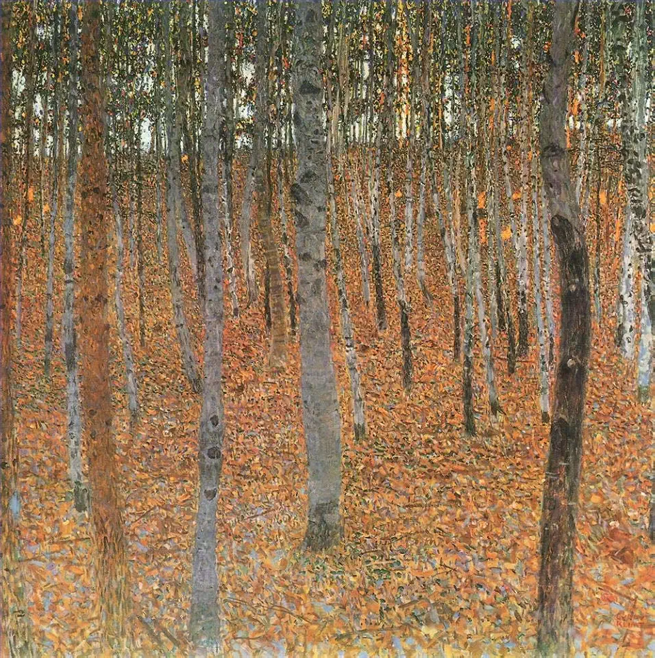Toperfect Oil Painting Handmade $50-$2000 by College Teachers - 42 Landscape Paintings - Beech Grove I Gustav Klimt woods forest autumn landscape - Famous Paintings on Canvas -Size2