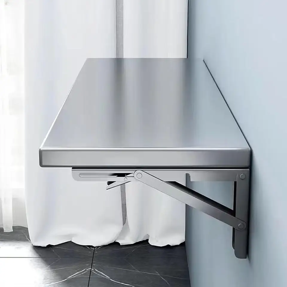 Wall Mounted Folding Table Stainless Steel Floating Desk for Small Spaces Computer Desk Multifunction Kitchen Dining Table with Brackets(120x40cm)