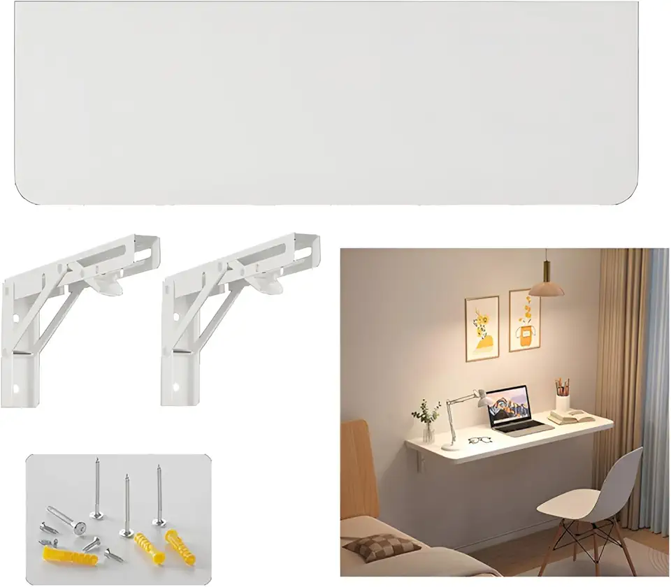 Floating Table Desk, Wooden Mounted Table, Fold Down Dining Tables, Foldable Hanging Workbench, Drop-Leaf Desk, for Small Spaces, Bar, Computer(Wood,60 * 30cm) (White 80 * 40cm)