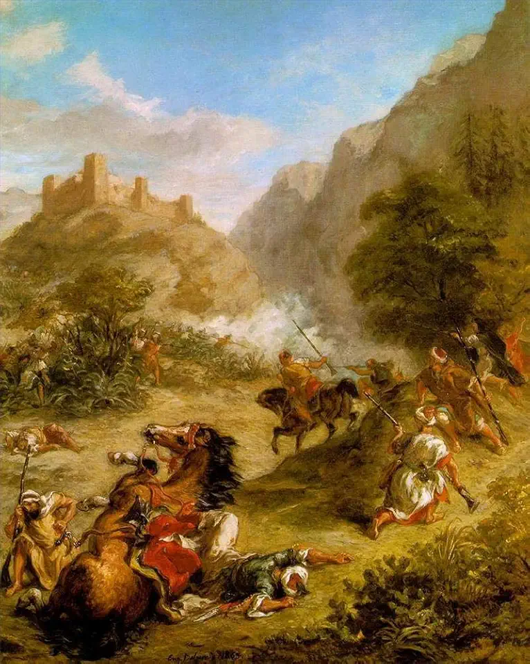 Toperfect Oil Painting Handmade $50-$2000 by College Teachers - 8 Famous Paintings Delacrox - arabs skirmishing in the mountains battle Eugene Delacroix Art - Wall Painting on Canvas -Size1