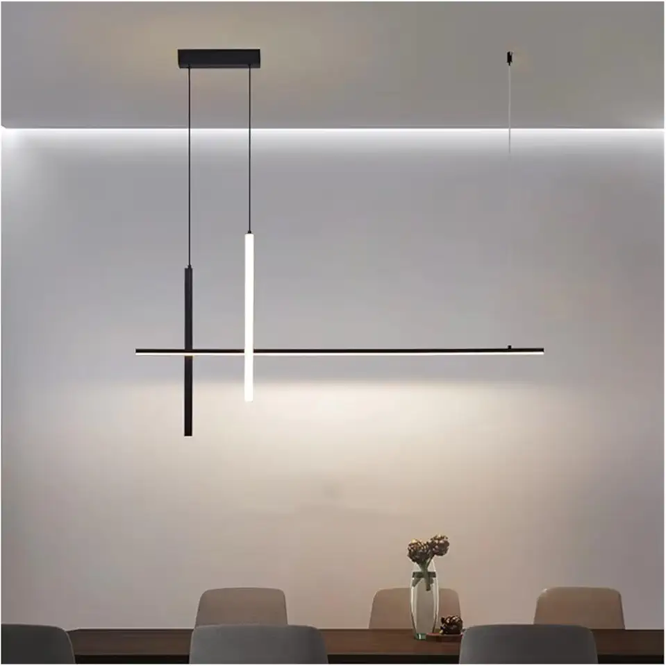 Modern Minimalist Led Chandelier Dimmable Black for Table Dining Room Kitchen Pendant Lamp Lighting Suspension Design,Lustre