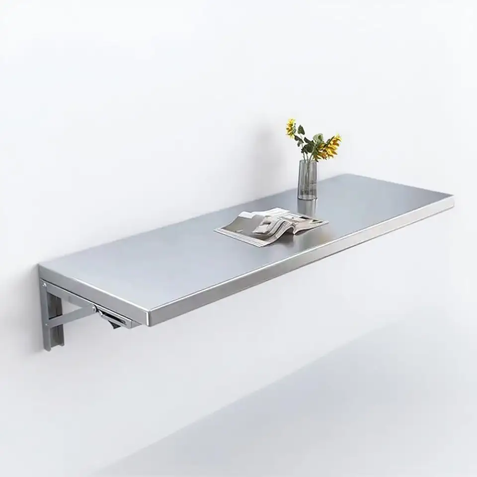 Stainless Steel Wall Mounted Folding Table for Small Spaces Space Saving Floating Desk with Brackets Kitchen Dining Table,100x35cm