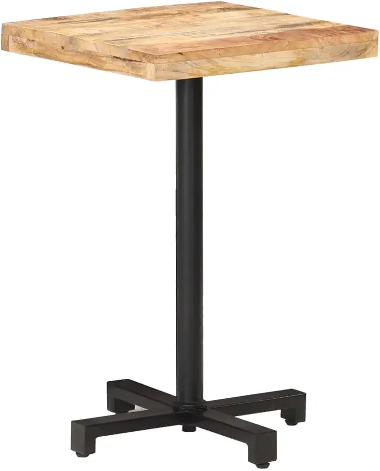 Rustic Bistro Table, Natural Mango Wood and Black Powder-Coated Iron Base, 19.7
