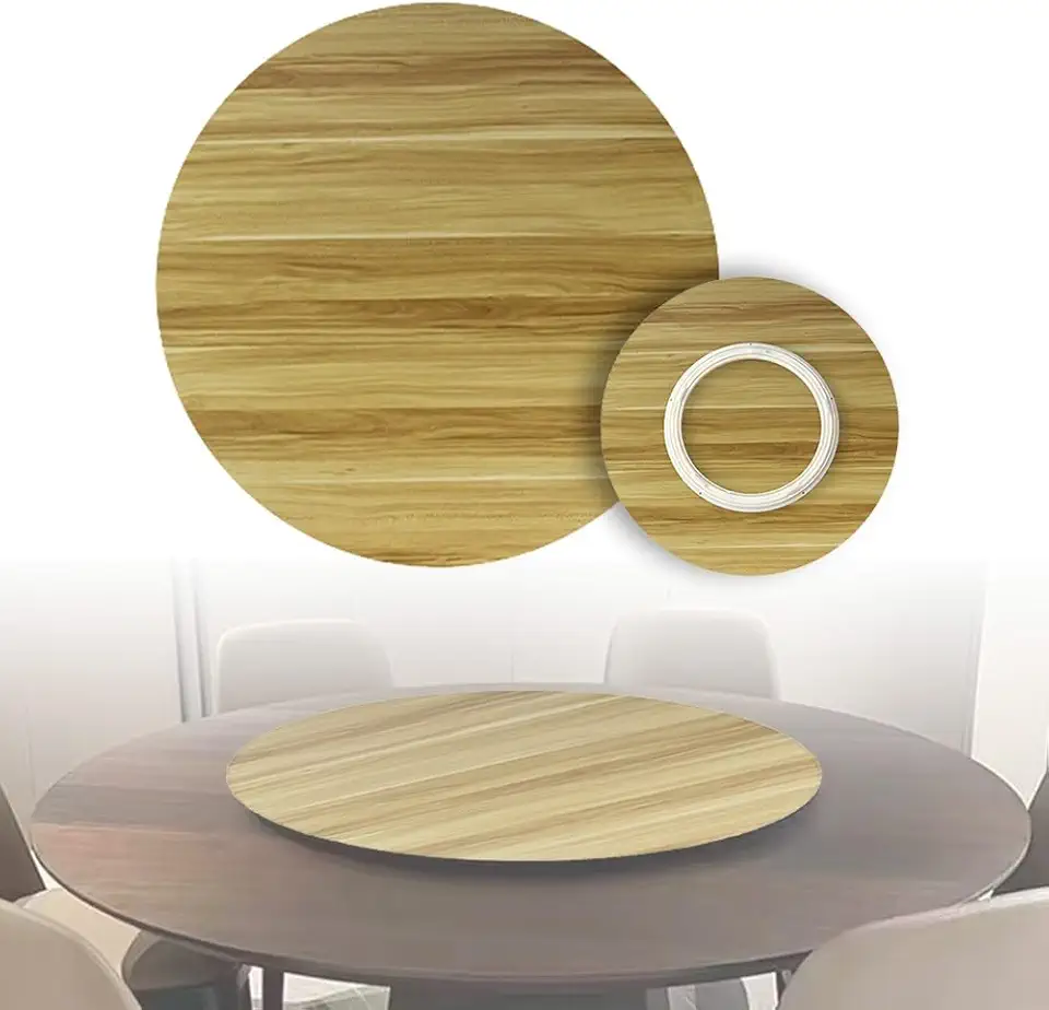 Lazy Susan Turntable Wood Dining Table Turntable 20 24 27 30 36in Rotating Serving Tray, Round Tabletop Rotating Tray Eazy to Share Food(Light Walnut,70 cm (27 in))
