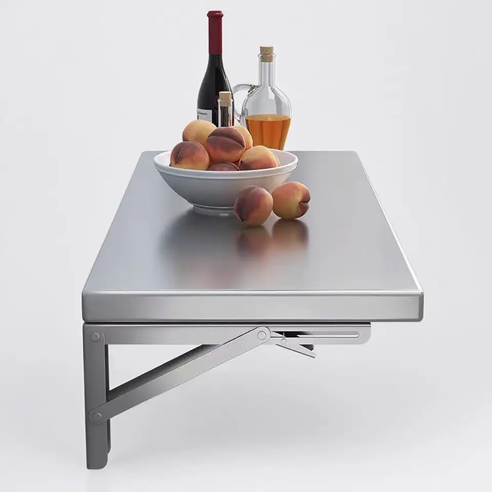 Kitchen Dining Table, Stainless Steel Wall Mounted Folding Table for Small Spaces Laundry Floating Desk with Brackets Computer Desk(120x40cm)