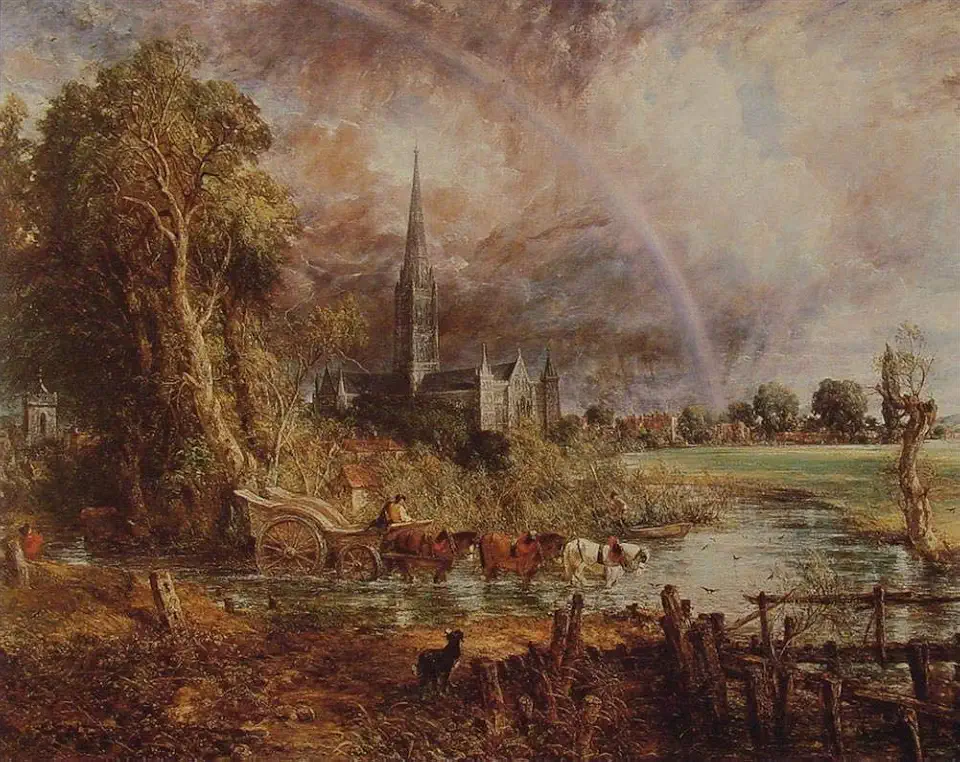 Toperfect 18 Paintings Salisbury Cathedral from the Meadows Romantic landscape John Constable stream -Size04, $50-$2000 Hand Painted by Art Academies' Teachers