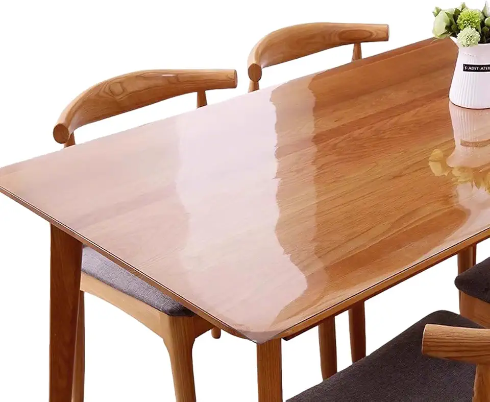 YSUEFIJO Clear Rectangular Table Cover Heavy Duty and Waterproof, Transparent PVC Tablecloth Protective, Plastic Table Mat Easy to Wipe Clean for Kitchen, Dining Room and Party Use