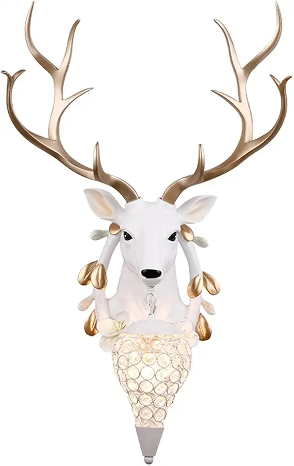 Wall Light Living Room Dining Room Background Wall Photo Wall Decoration Wall Light E27 White Deer Head,gold Antlers Wall Sconce Rustic Style Metal and Resin Wall Lamp Indoor Decoration ,Pendant Ceili