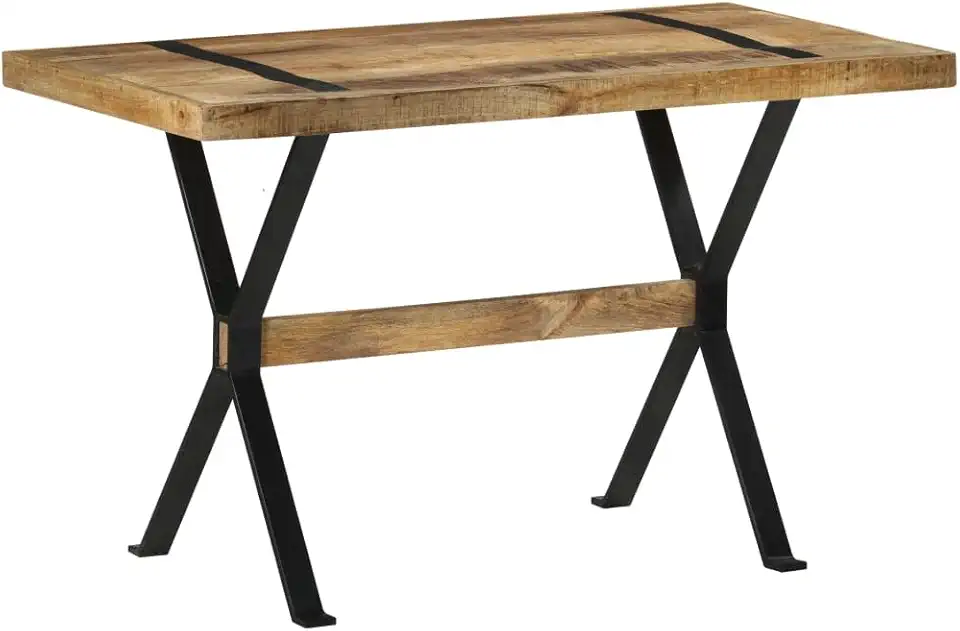 Industrial Rectangular Dining Table, Rough Mango Wood, 47.2 x 23.6 x 29.9 in, Heavy Duty Kitchen Table, Sturdy Wood Top, Powder-Coated Steel Legs