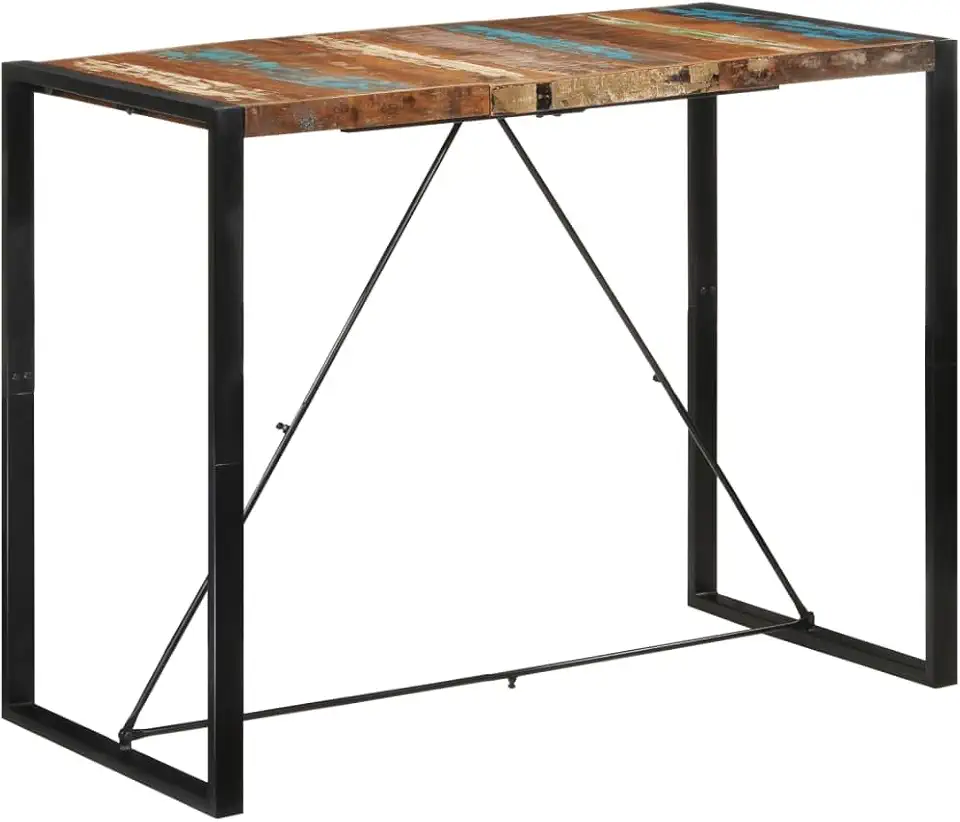 vidaXL Solid Wood Reclaimed Bar Table - Industrial Style Black Iron Frame Bistro Table for Dining Room, Kitchen, Pub