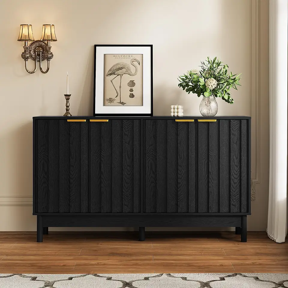 RoyalCraft 50'' Buffet Cabinet with Storage, Fluted Sideboard with Doors and Adjustable Shelves, Wood Credenzas Console Table, Coffee Bar Cabinet for Kitchen, Dining Room, Living Room, Black