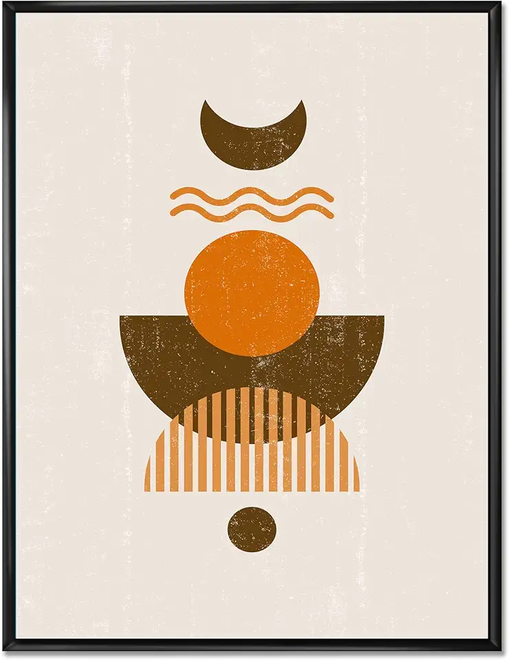 Abstract Sun and Moon In Earth Tones - Modern Framed Canvas Wall Art Print