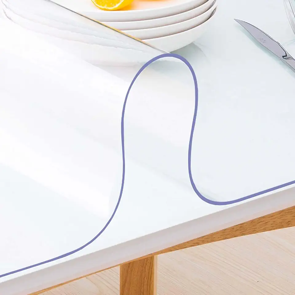SRHIMEOS 55x94 Inch Transparent Table Protector, Rectangle Clear Tablecloth, PVC Plastic Table Cover 2mm Thick, Wipe Clean Table Cloth, Soft Glass Desk Pad for Dining Tables