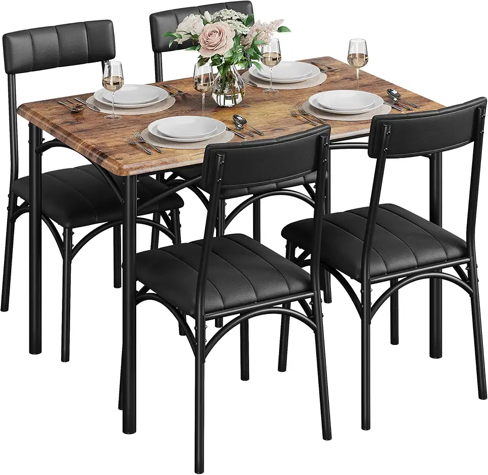 Dining Table for 4,Upholstered Chairs,Small Table and Chairs Set of 4, Dinette Set for 4, Rectangular Dinner Table Set, 5 Piece Kitchen & Dining Room Sets for Small Space,Dining Table Set