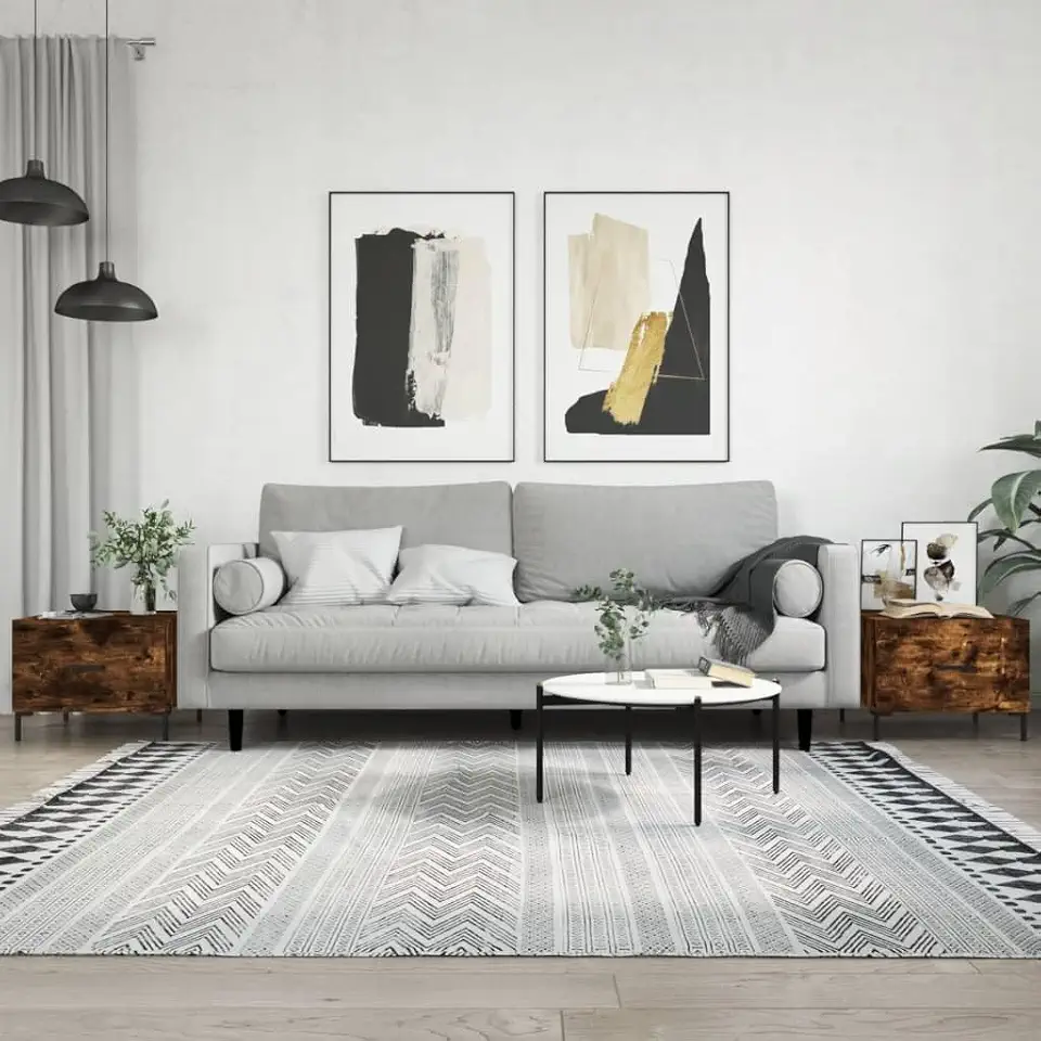 Coffee Table Set of 2 Smoked Oak Engineered Wood, Iron Dining Table Living Room Decor Living Room Furniture for Bedroom Indoor