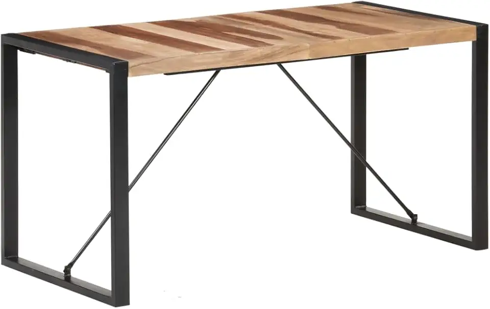 Rectangular Solid Acacia Wood Dining Table, 55.1 x 27.6 Inch Brown Kitchen Furniture for 6 People, Indoor Use