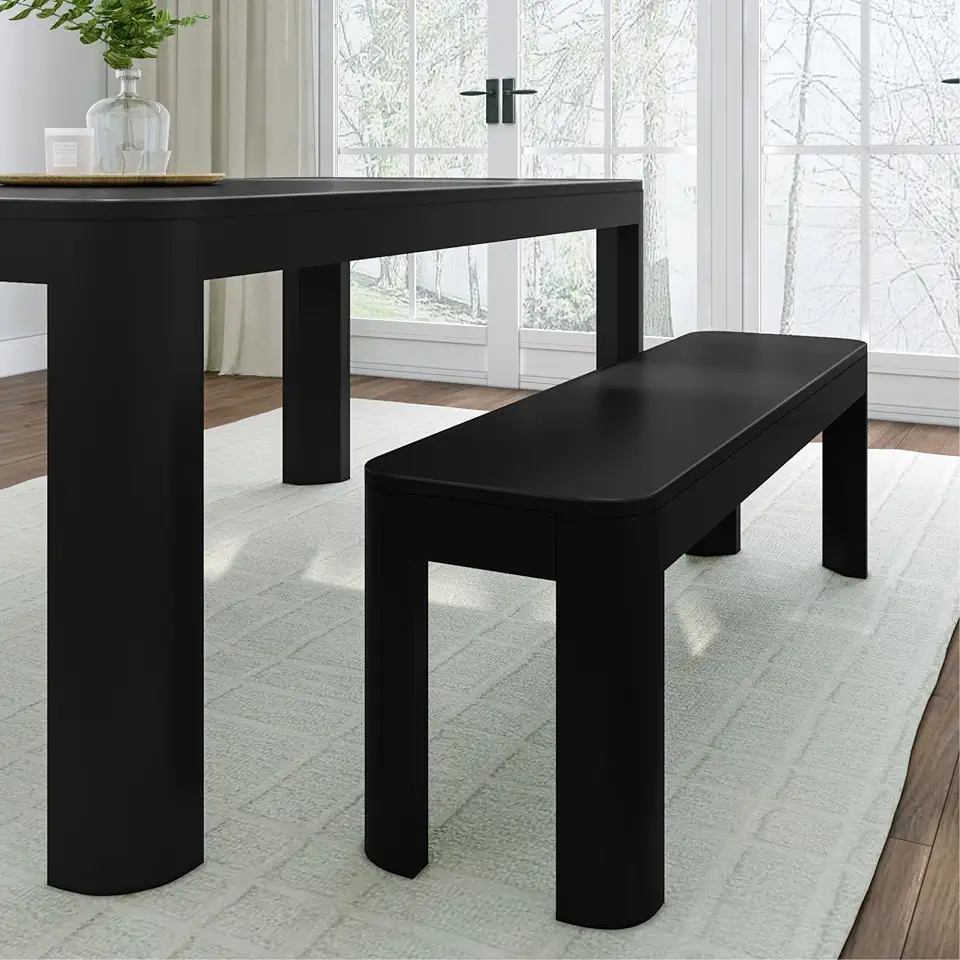 Plank+Beam Contour Bench, Modern Rounded 58 Inch Dining Bench, Bench for 72 Inch Kitchen Table, Black