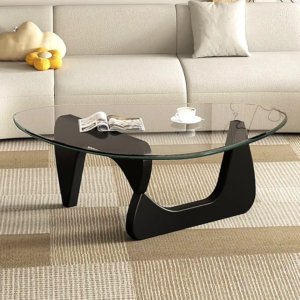 Mid Century Modern Glass Coffee Table, Black Coffee Table for Living Room, Elegant and Functional Coffee Tables,Suitable for Bedroom Living Room Reception Office Tables（Black/Transparent，Large）