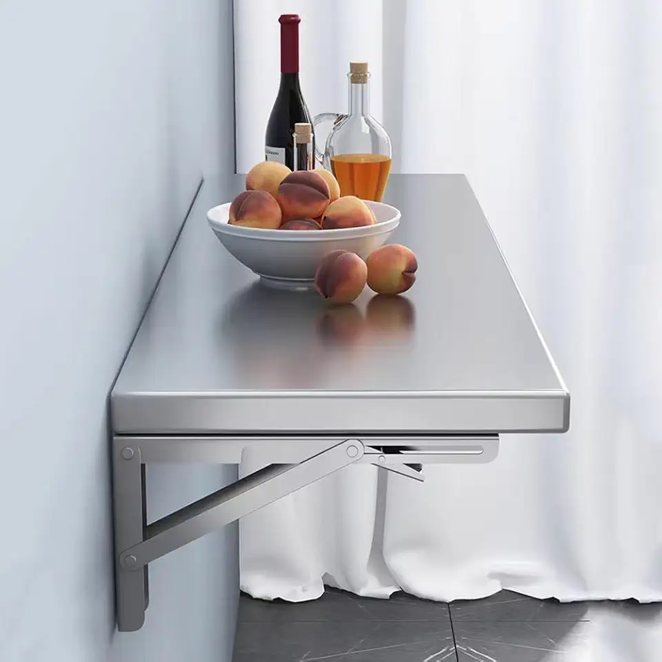 Stainless Steel Floating Desk Wall Mounted Folding Table for Small Spaces Laundry Kitchen Dining Table with Brackets, Space Saving(120x40cm)