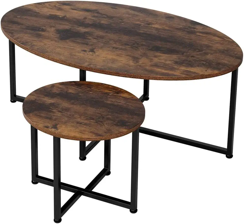 Coffee Table Nesting Coffee Table Wood Industrial Set of 2 End Table Oval Side Table W/Metal Frame (Color : Picture Color Size : One Size) (Picture Color One Size)