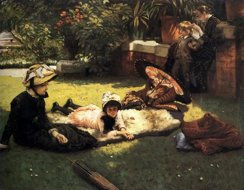 Toperfect 4 Paintings In the Sunshine James Jacques Joseph Tissot women on grass Oil Art on Canvas - Famous Artworks -Size04, $50-$2000 Hand Painted by Art Academies' Teachers