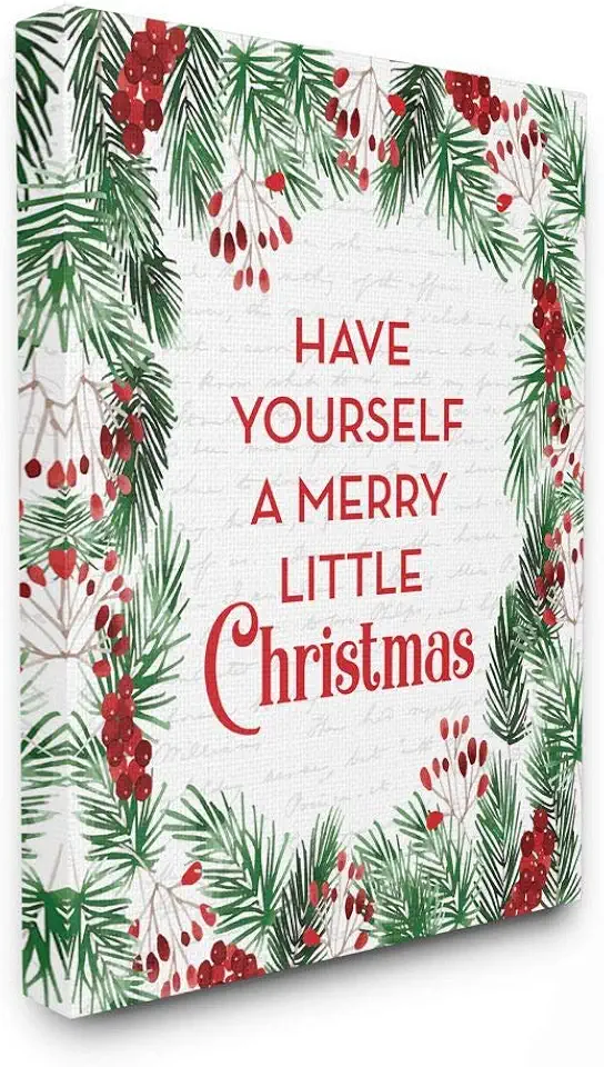 Stupell Industries Merry Little Christmas Pine Wreath Holiday Word Design Canvas Wall Art, 30 x 40, Multi-Color