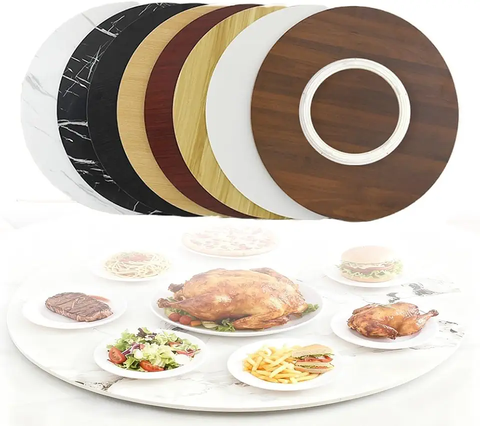24'' 27'' 30'' 36'' 40'' Wood Rotating Serving Tray Lazy Susan Turntable, Dining Table Turntable Rotatable Serving Plate for Gatherings Banquets(Black Marble Pattern,70 cm (27 in))