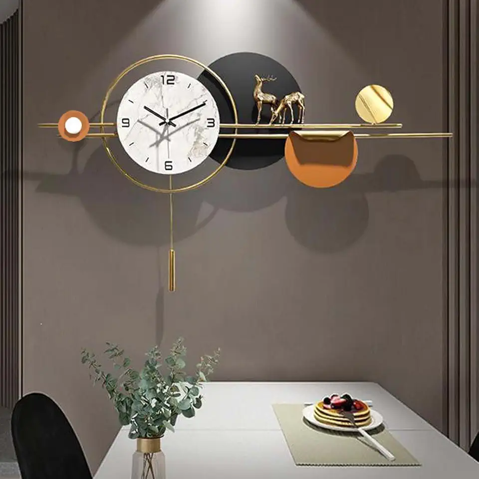 Large 3D Elk Decorative Modern Silent Wall Clock - Metal Wall Art for Living Room Kitchen Bedroom Office Decor