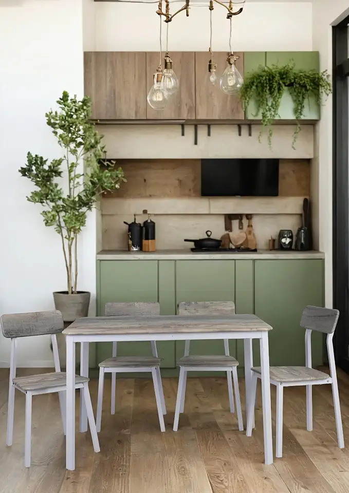 Modern 5-Piece Dining Table Set for 4 People, Curved Back Chairs, Grey and White