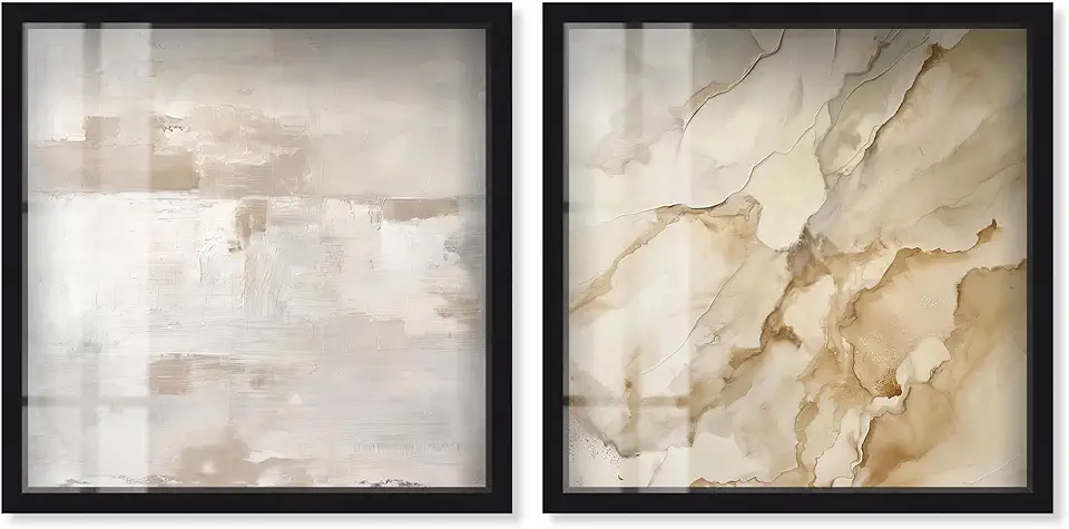 Art Remedy Neutral Luxe Harmony Set Shadowbox Boho Wall Decor, Black Frame, 40 x 40