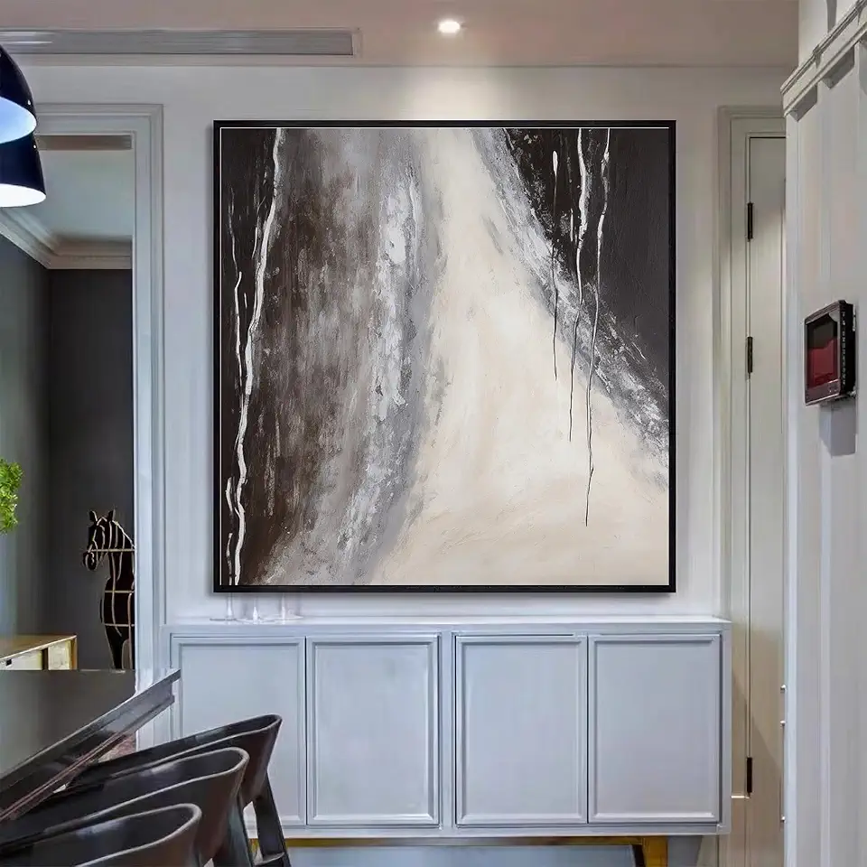 GYJAGHL Brown Wabi-Sabi Wall Art,Beige Brown Abstract Painting,Brown Black Abstract Wall Art,Neutral Texture Painting,Home Decor,Unstretched,Frameless,(183X183cm) 72X72Inches