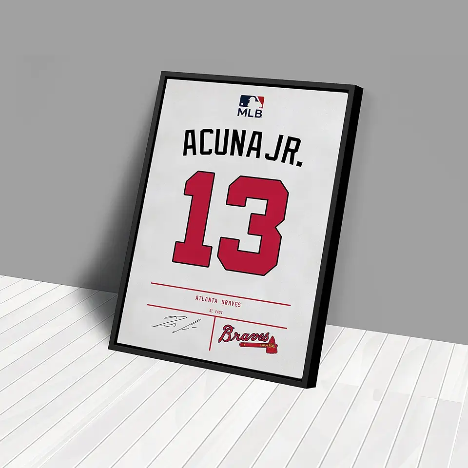 MW MERWEZI Ronald Acuña Jr. Jersey Art Atlanta Braves MLB Wall Art Home Decor Hand Made Framed Poster Canvas Print(Black Floating Frame, 18