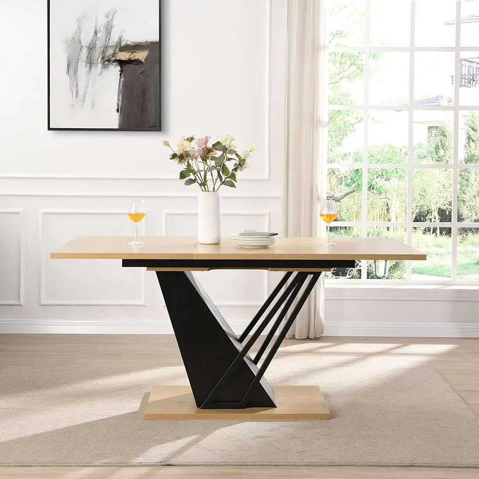 Extendable Dining Table for 6-8 Person, Wooden Dining Room Table, Modern Table for Meeting Kitchens, Dining Office (Black Natural)