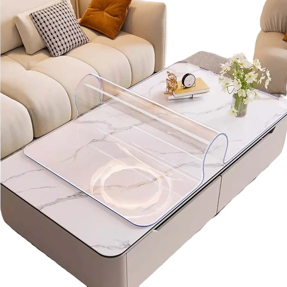 PVC Table Protector Rectangular, Clear Tablecloth Plastic Table Cover, Transparent Table Pad Spill Resistant and Easy to Wipe, Fits Dining Table Kitchen Desk Countertop