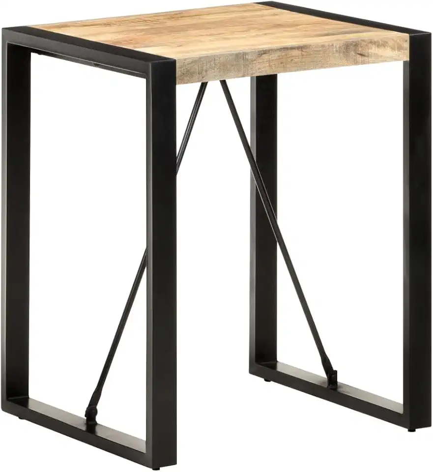 Dining Table, Square Solid Rough Mango Wood, Industrial Design, Compact Size for Kitchen, Living Room
