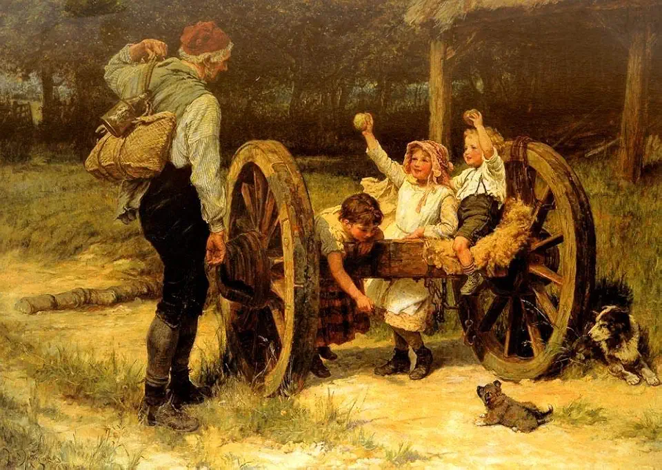 Toperfect 2 Paintings Merry As The day Is Long rural kids child playing Frederick E Morgan Oil Art on Canvas - Famous Artworks -Size04, $50-$2000 Hand Painted by Art Academies' Teachers