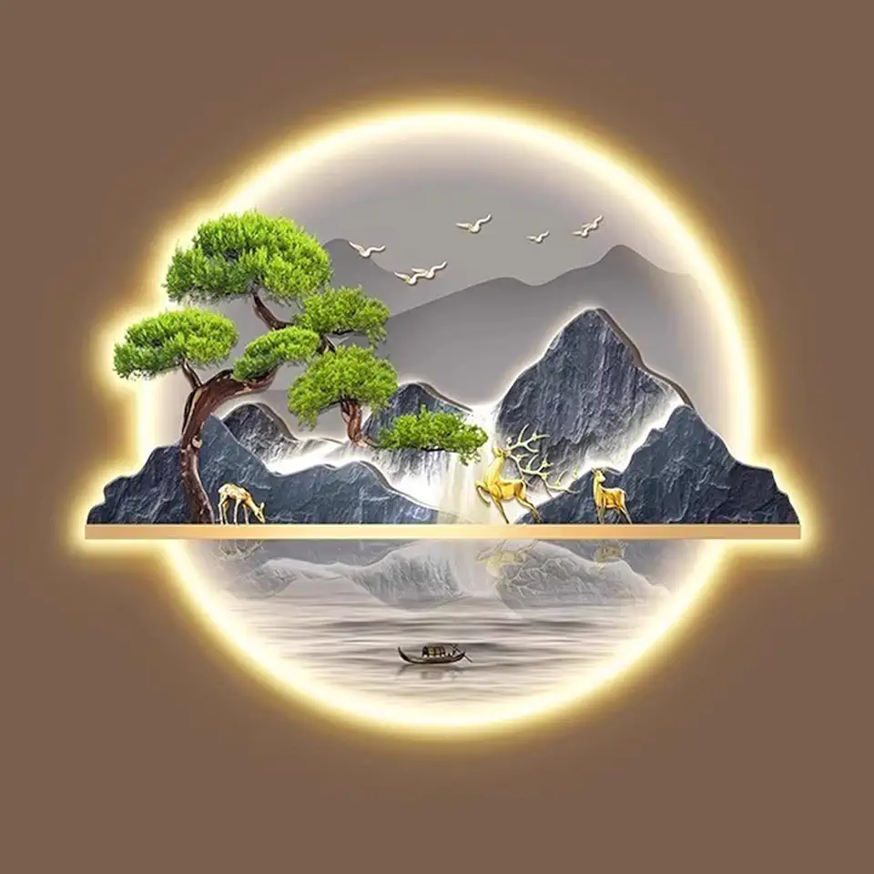 Wall sconces for Bedroom Hanging Wall Art Wall Sculptures Painting Oriental Decor Lamp Chinese Traditional Wall Hanging Paintings for Home Entrance Hallway Bedroom(L47 x H39in O) (C L39 x H31in)