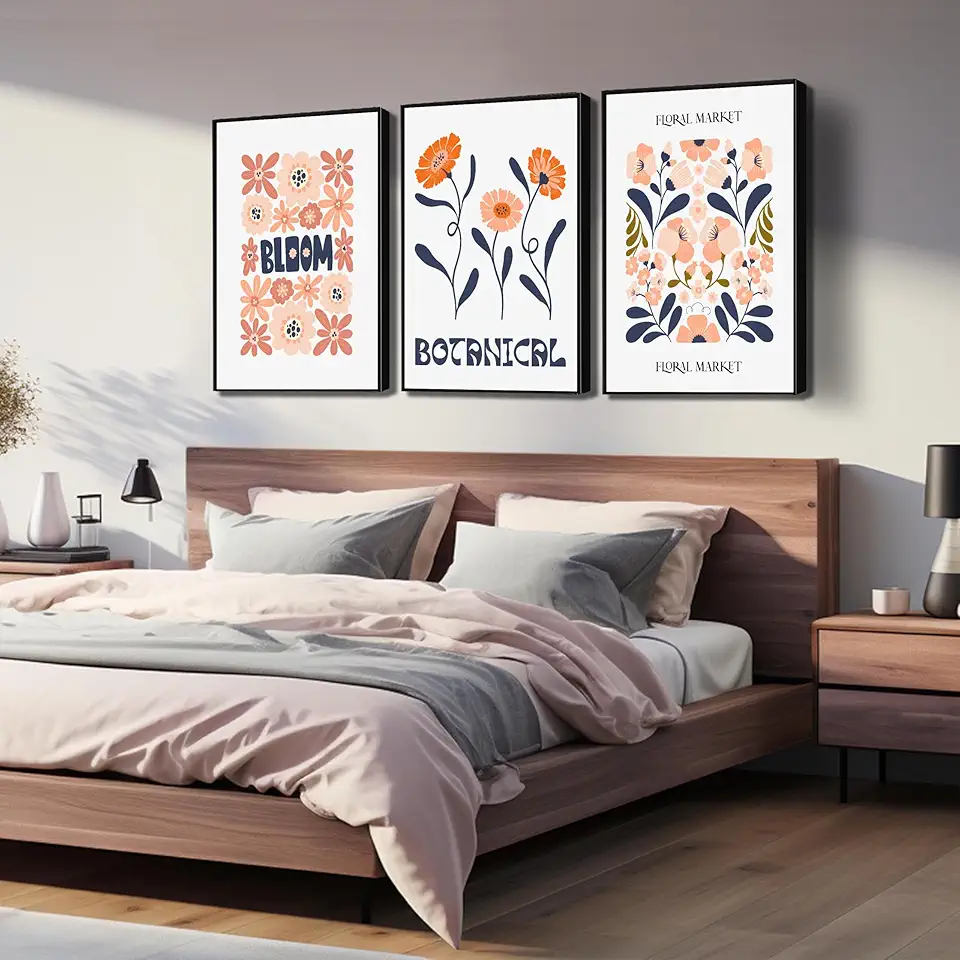 Sponsored Ad - Framed Floral Canvas Wall Art Set of 3, Rustic Botanical Canvas Paintings Prints ArtWork for Living Room, Vintage Flower Pictures for Farmhouse Dining Room Hallway Bedroom Wall Decor 24