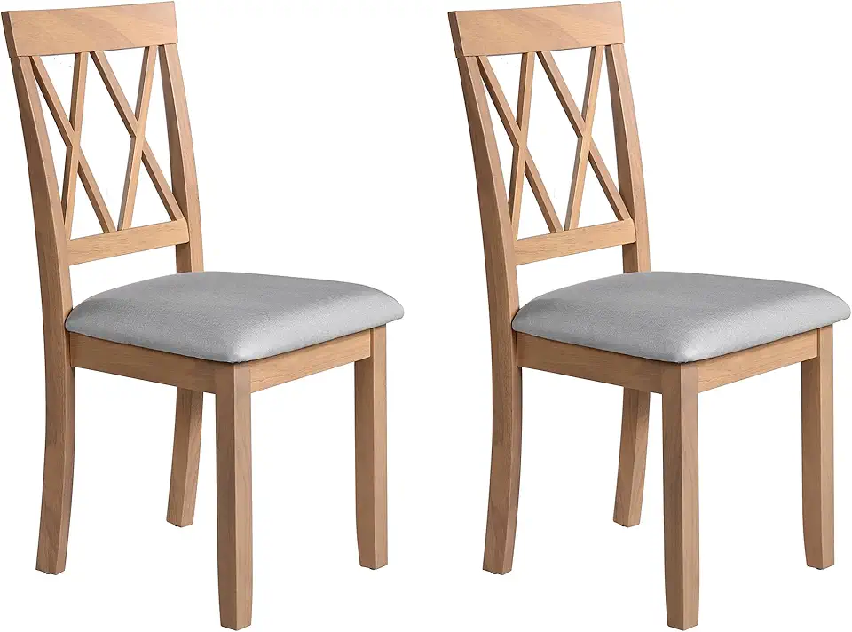 Modern Dining Chairs,Solid Rubber Wood Mid-Century,Ergonomic Cushion Seat,American Classic Design,Square Design,Natural Finish,Offering & Stylish,Applicable To Front Porch,Garden,Patio,Natural-RubberW